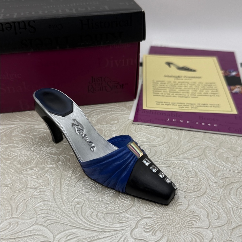 Just The Right Shoe Blue, Black Heel with Rhinestones “Midnight Promise” 25101